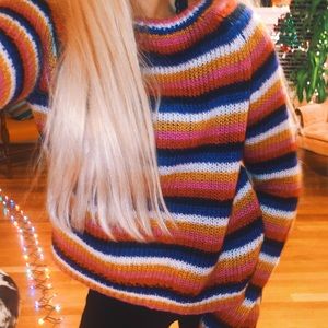 Vsco Girl Sundaze Hippie Striped Knit Cozy Swtr